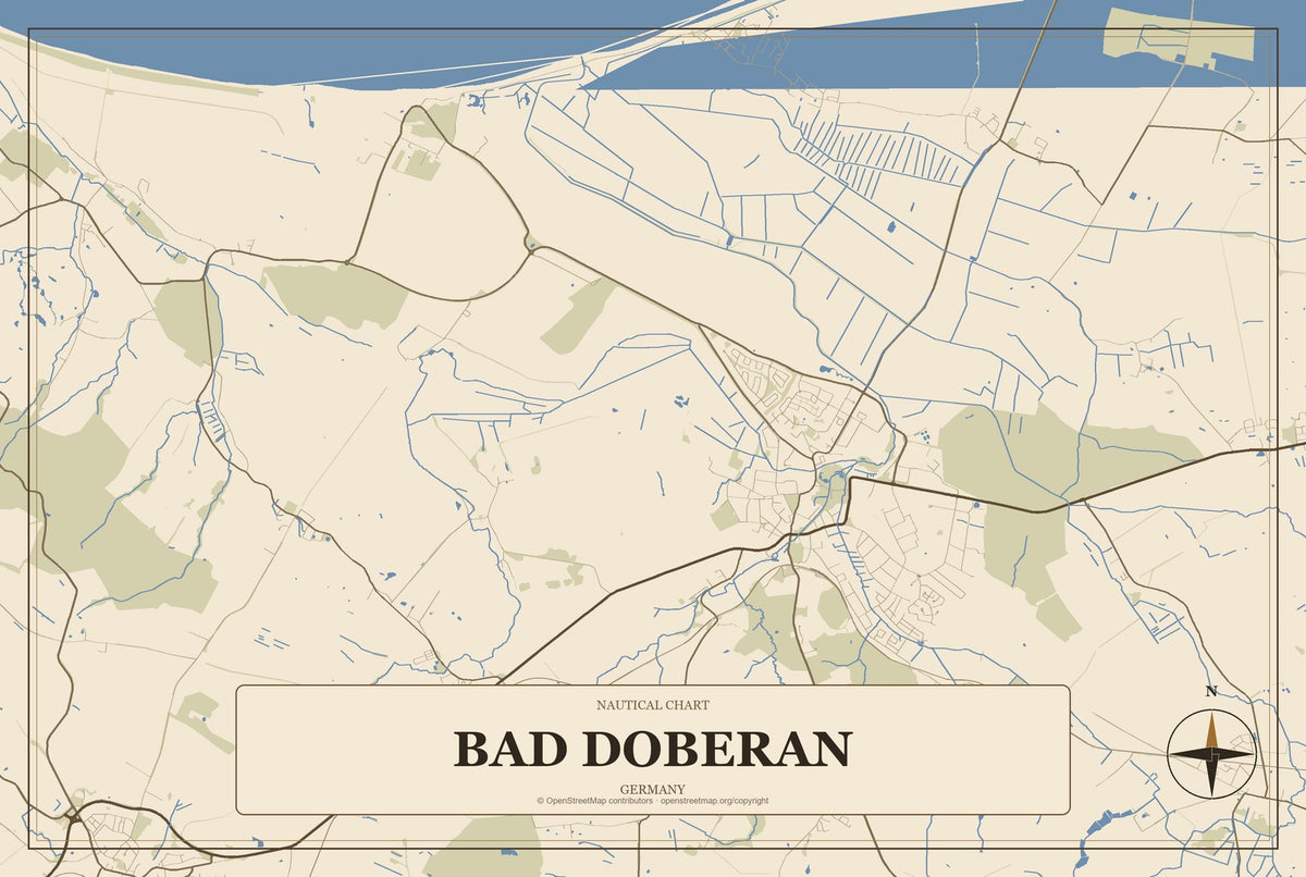 Bad Doberan, Germany City Map Aluminum Sign in Heritage Nautical style