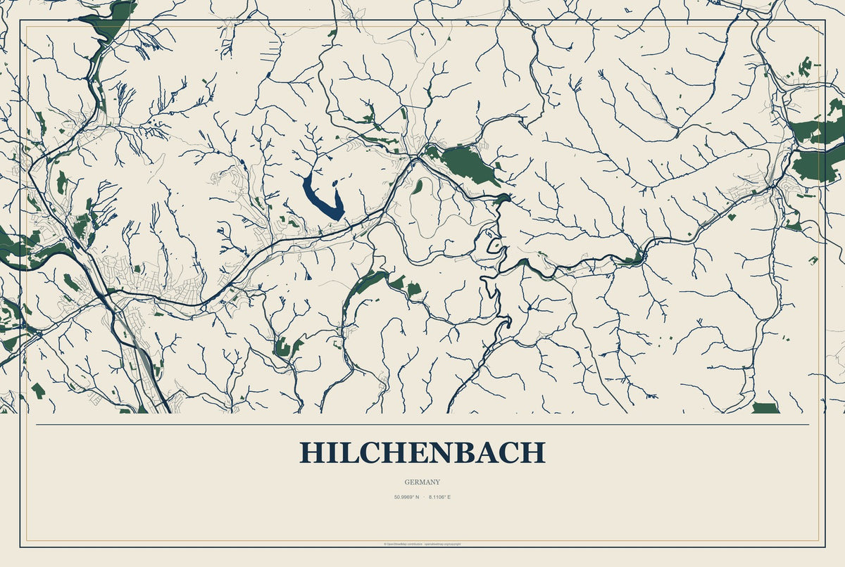 Hilchenbach, Germany City Map Aluminum Sign in Coastal Cutout style