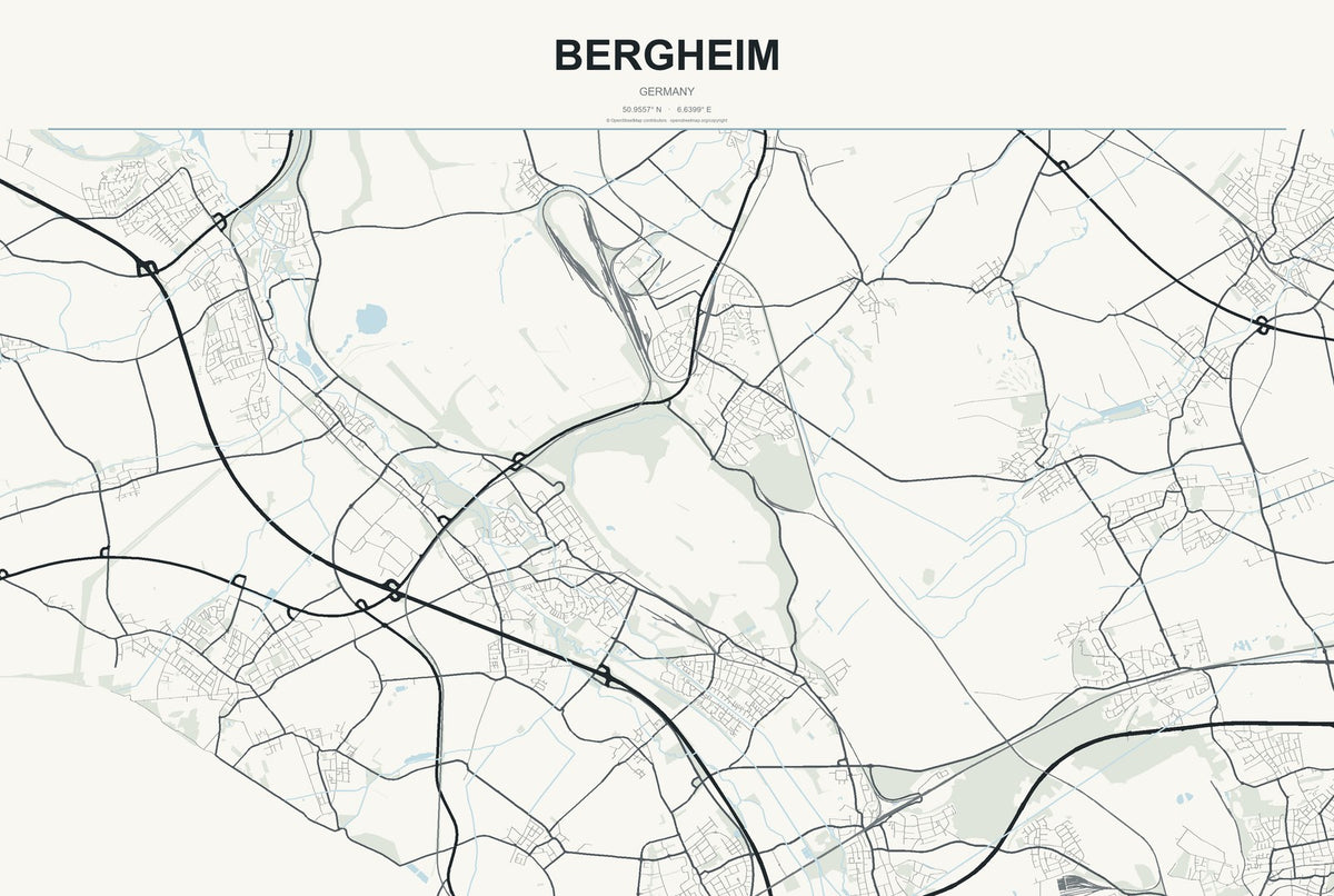 Bergheim, Germany City Map Aluminum Sign in Headline Atlas style