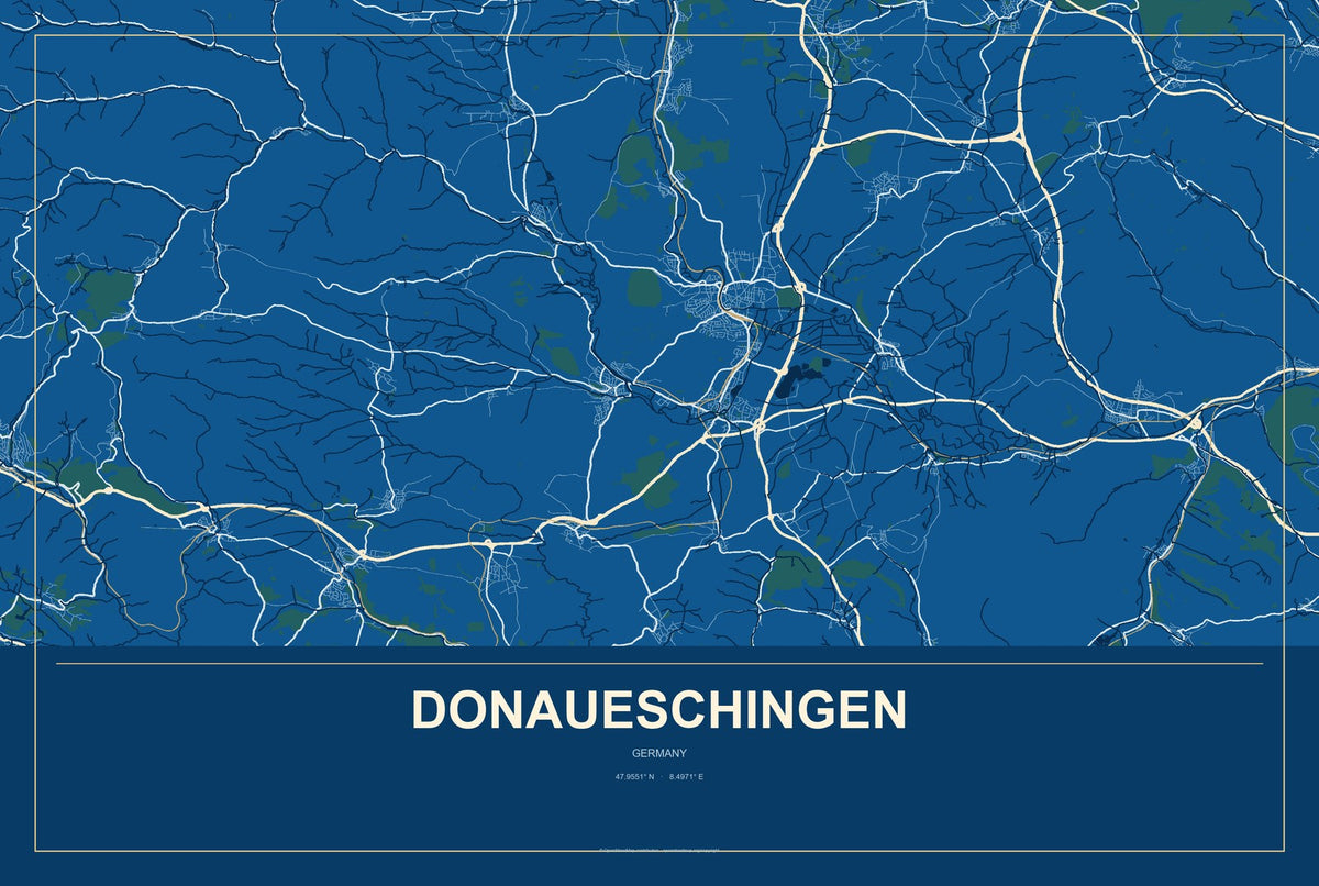 Donaueschingen, Germany City Map Aluminum Sign in Harbor Cobalt style