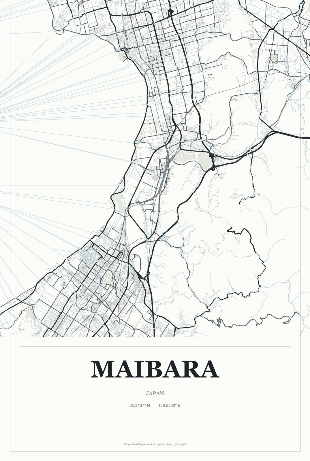 Maibara, Japan City Map Aluminum Sign in Gallery Air style