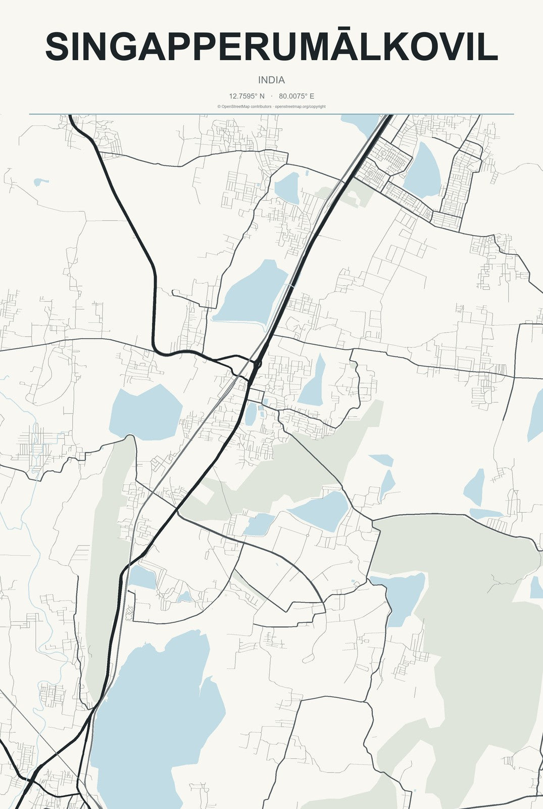 Singapperumālkovil, India City Map Aluminum Sign in Headline Atlas style