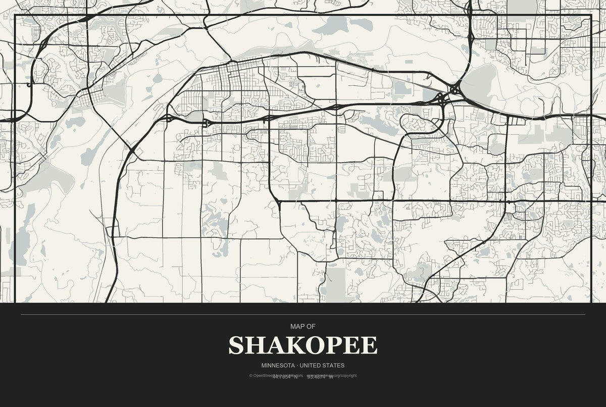 Shakopee, Minnesota City Map Aluminum Sign in Museum Plaque style