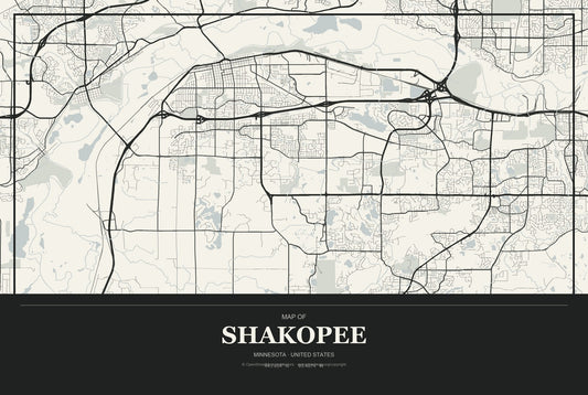 Shakopee, Minnesota City Map Aluminum Sign in Museum Plaque style