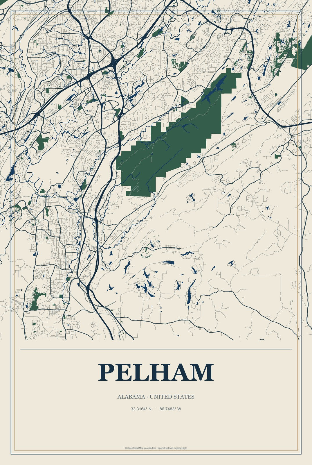 Pelham, Alabama City Map Aluminum Sign in Coastal Cutout style
