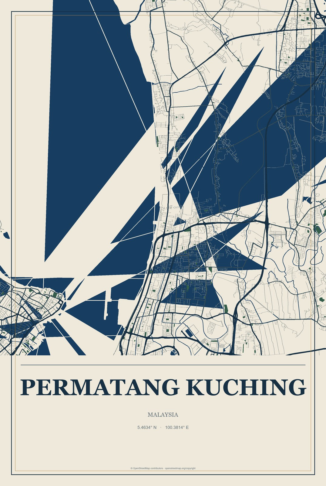 Permatang Kuching, Malaysia City Map Aluminum Sign in Coastal Cutout style