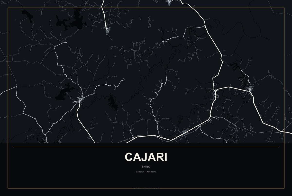 Cajari, Brazil City Map Aluminum Sign in Metropolitan Noir style