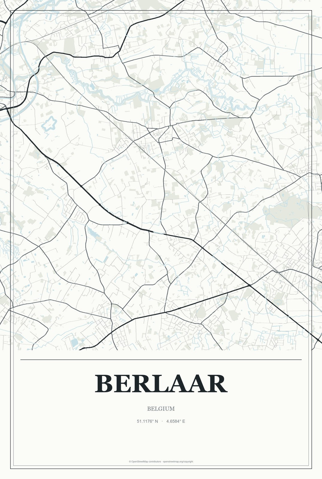 Berlaar, Belgium City Map Aluminum Sign in Gallery Air style
