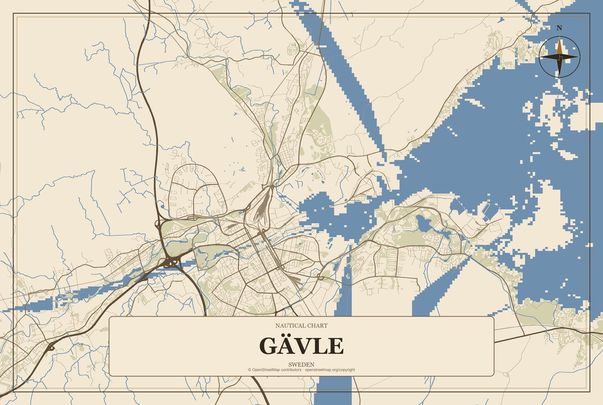 Gävle, Sweden City Map Aluminum Sign in Heritage Nautical style