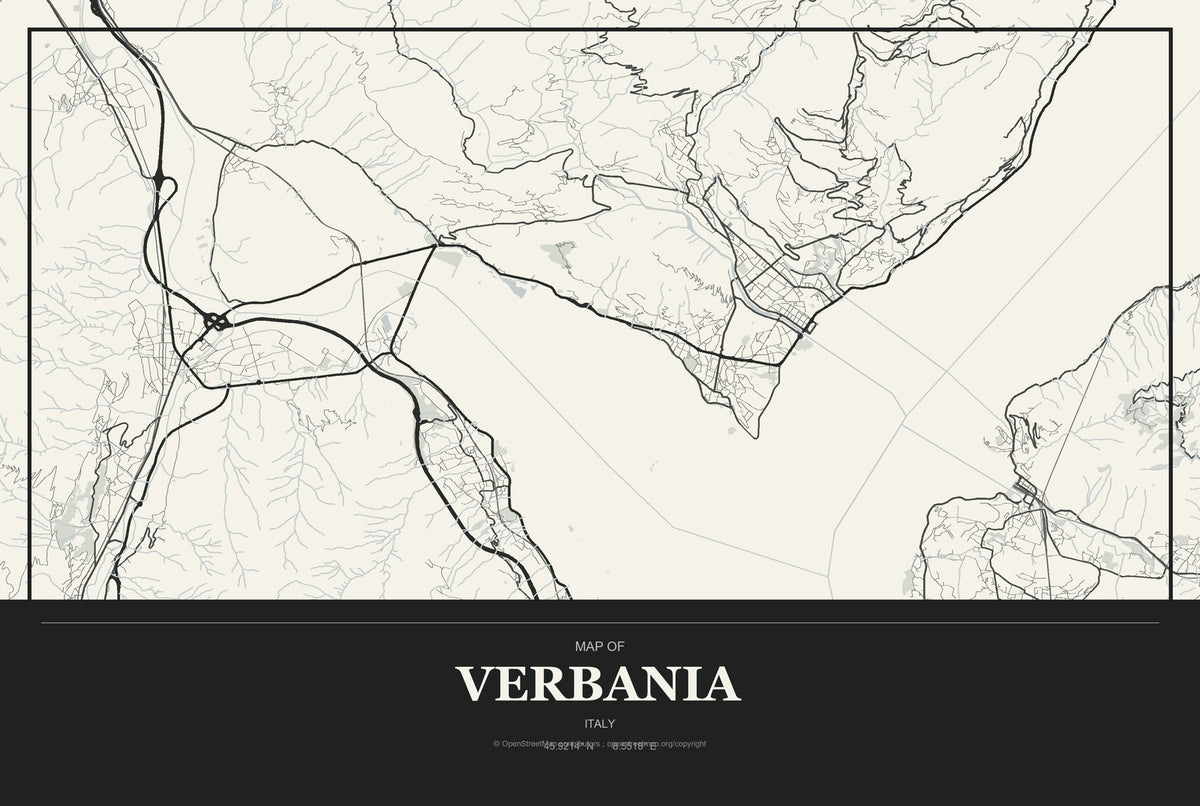 Verbania, Italy City Map Aluminum Sign in Museum Plaque style