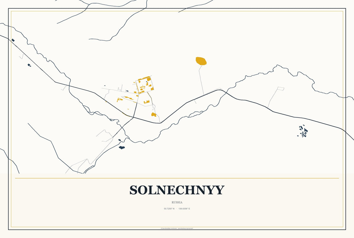 Solnechnyy, Russia City Map Aluminum Sign in Citrine Modern style