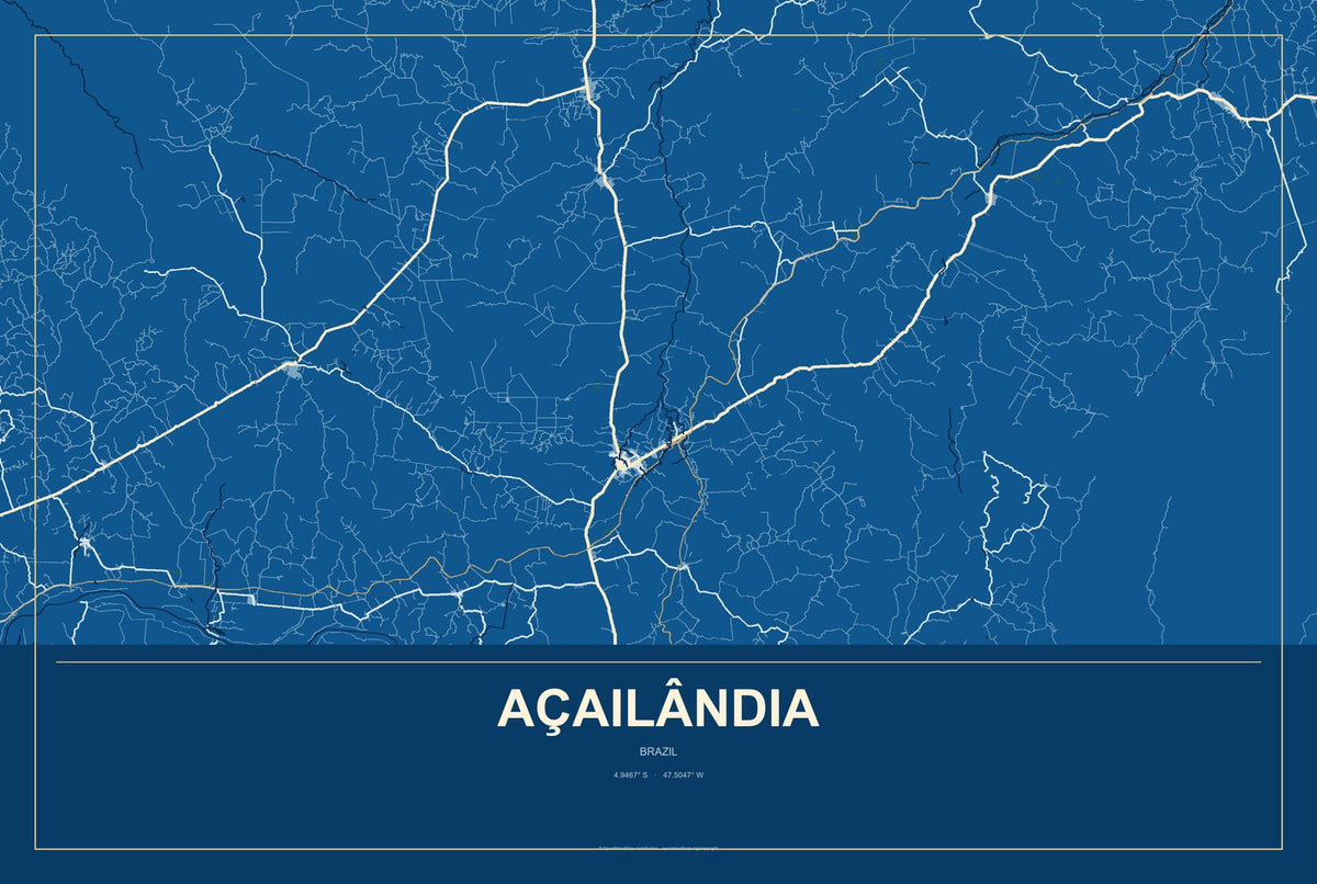 Açailândia, Brazil City Map Aluminum Sign in Harbor Cobalt style