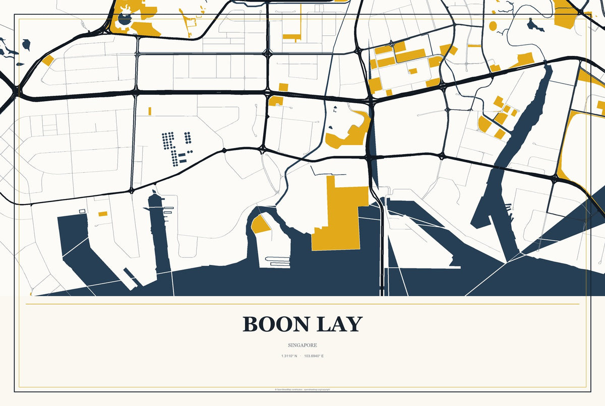 Boon Lay, Singapore City Map Aluminum Sign in Citrine Modern style