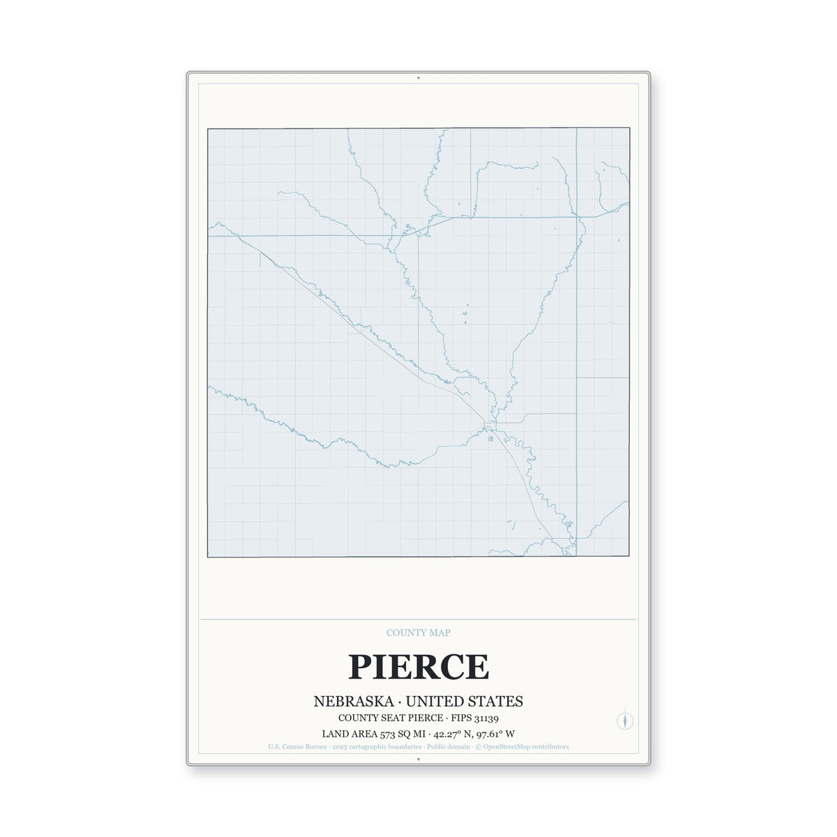 Pierce County, Nebraska Map Aluminum Sign in Gallery Air style