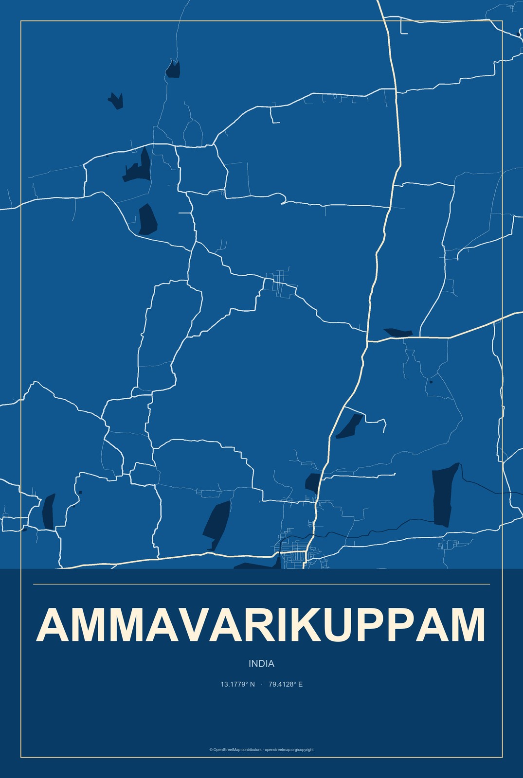 Ammavarikuppam, India City Map Aluminum Sign in Harbor Cobalt style