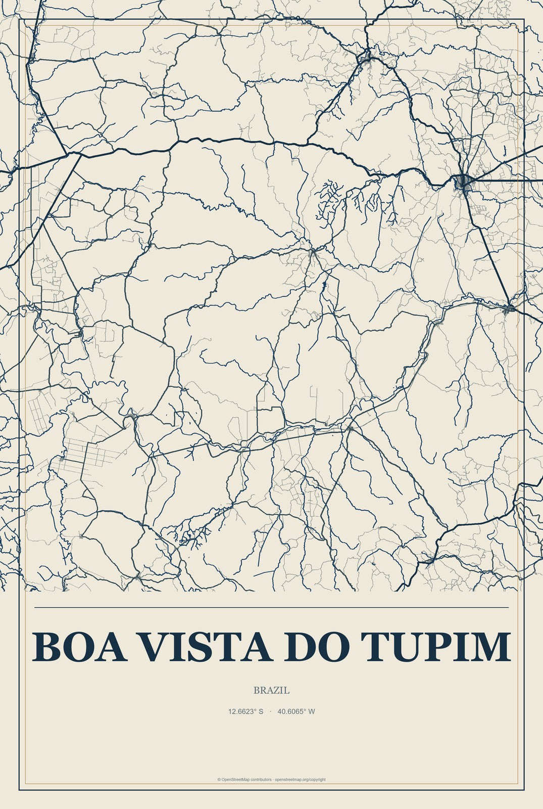 Boa Vista do Tupim, Brazil City Map Aluminum Sign in Coastal Cutout style