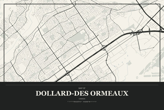 Dollard-Des Ormeaux, Canada City Map Aluminum Sign in Museum Plaque style