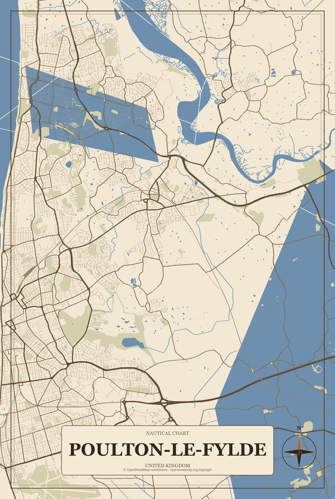 Poulton-le-Fylde, United Kingdom City Map Aluminum Sign in Heritage Nautical style