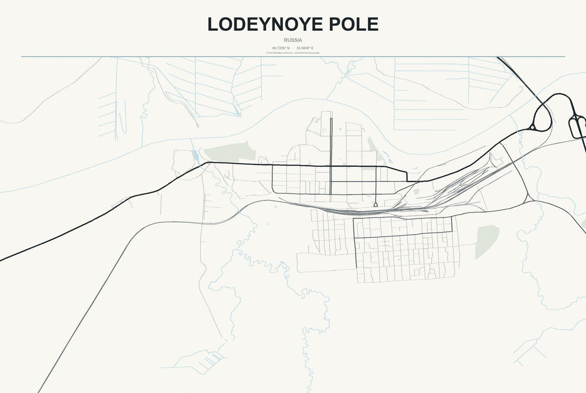 Lodeynoye Pole, Russia City Map Aluminum Sign in Headline Atlas style