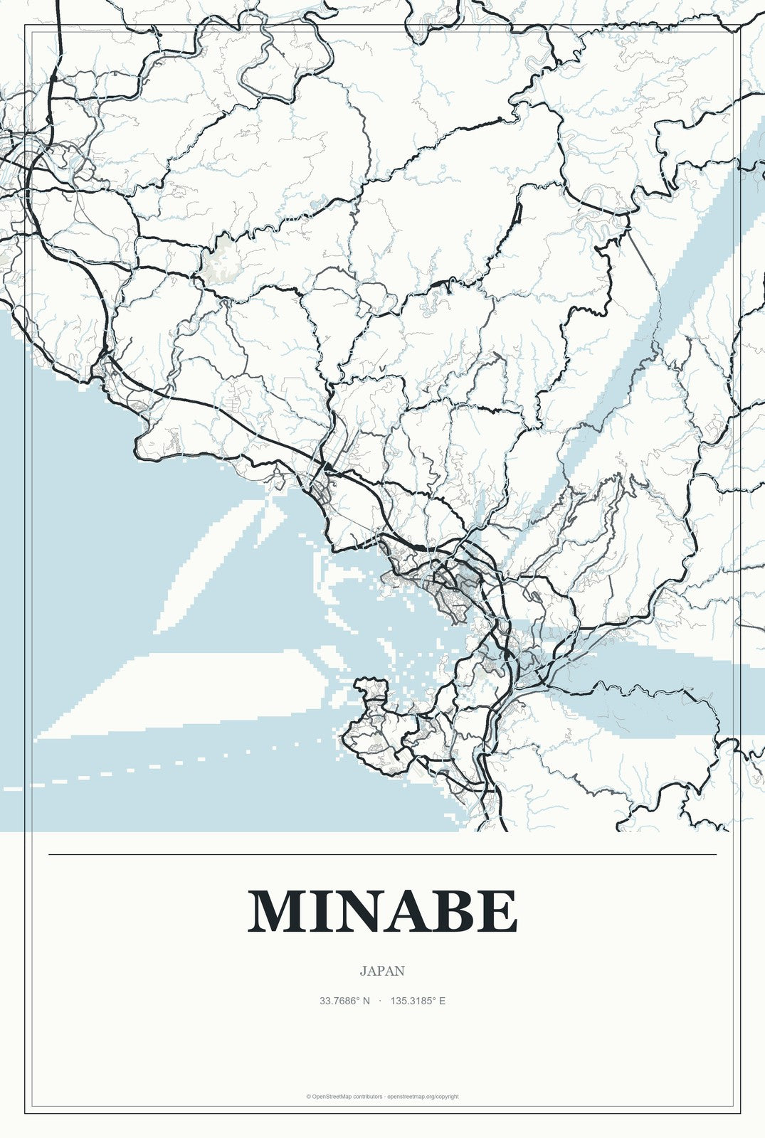 Minabe, Japan City Map Aluminum Sign in Gallery Air style