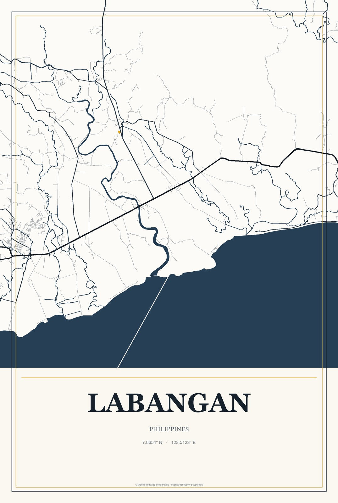 Labangan, Philippines City Map Aluminum Sign in Citrine Modern style