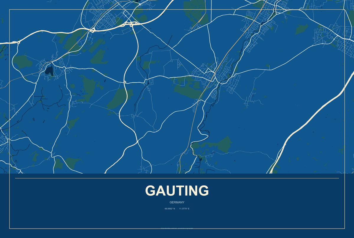 Gauting, Germany City Map Aluminum Sign in Harbor Cobalt style