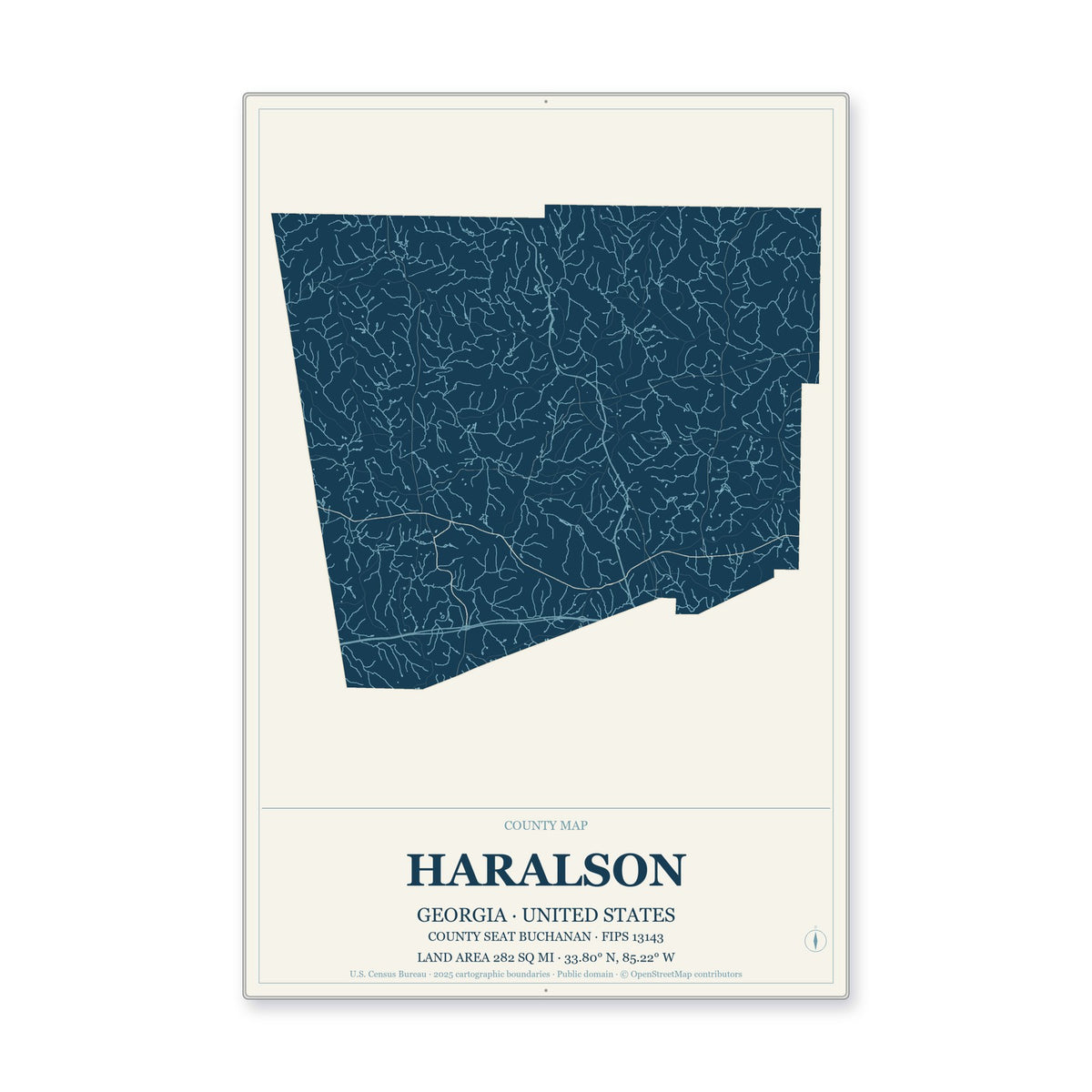 Haralson County, Georgia Map Aluminum Sign in Coastal Cutout style