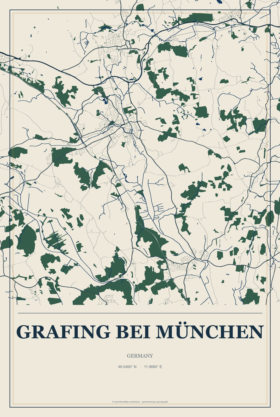 Grafing bei München, Germany City Map Aluminum Sign in Coastal Cutout style