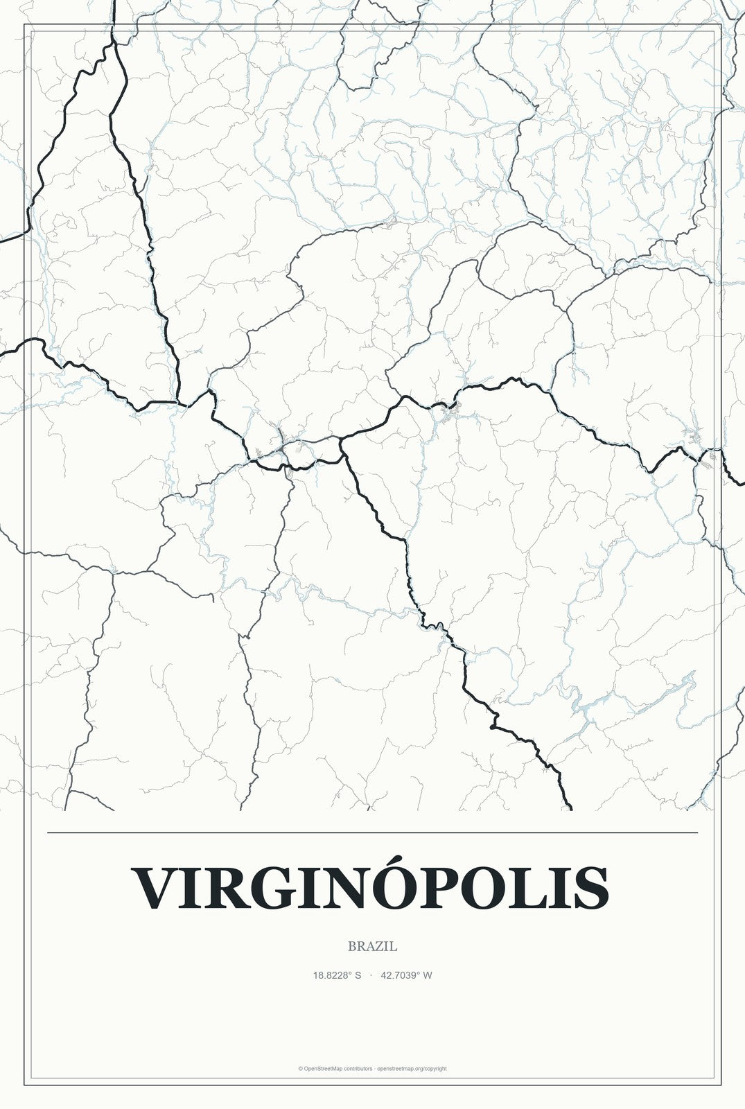 Virginópolis, Brazil City Map Aluminum Sign in Gallery Air style