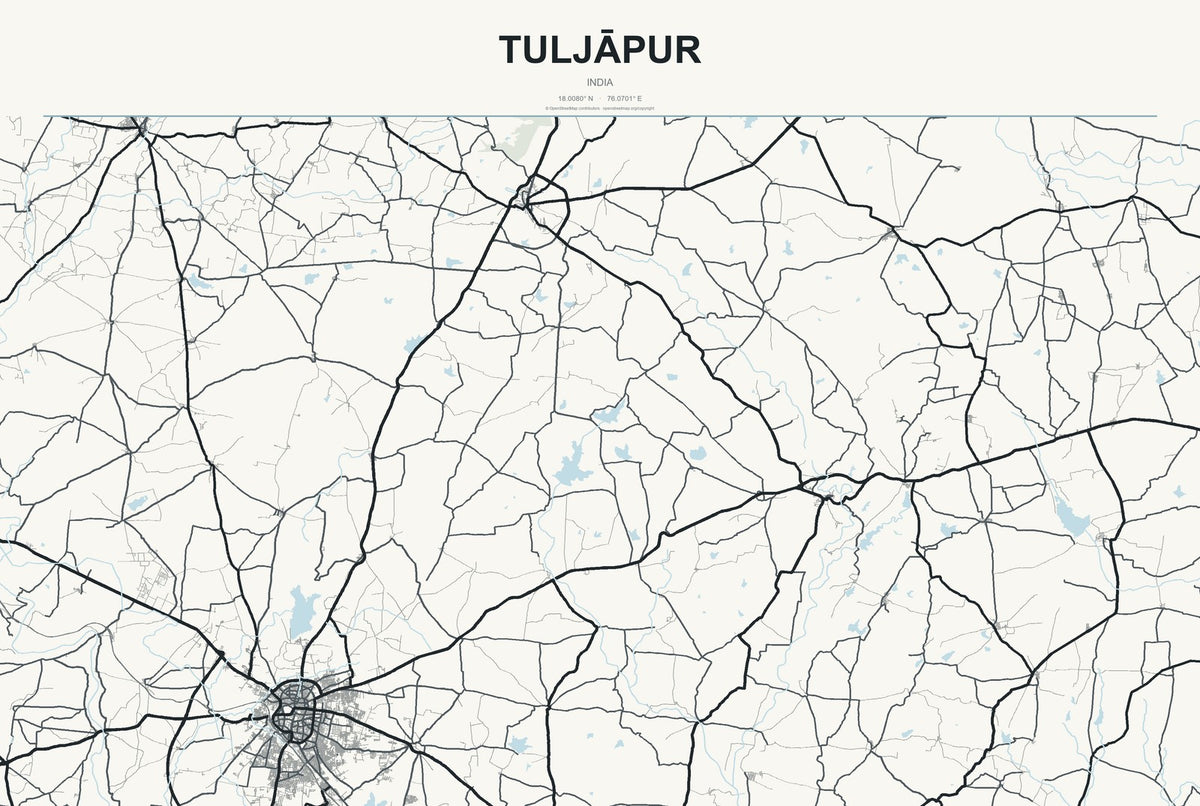 Tuljāpur, India City Map Aluminum Sign in Headline Atlas style