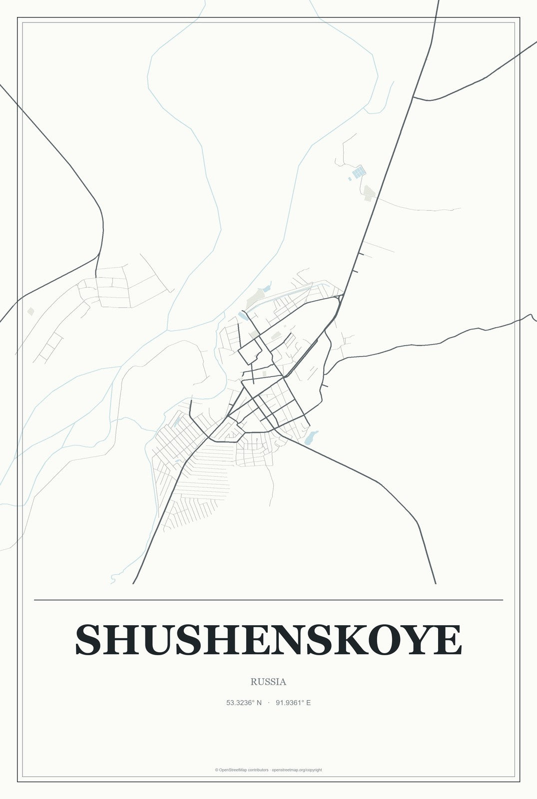 Shushenskoye, Russia City Map Aluminum Sign in Gallery Air style