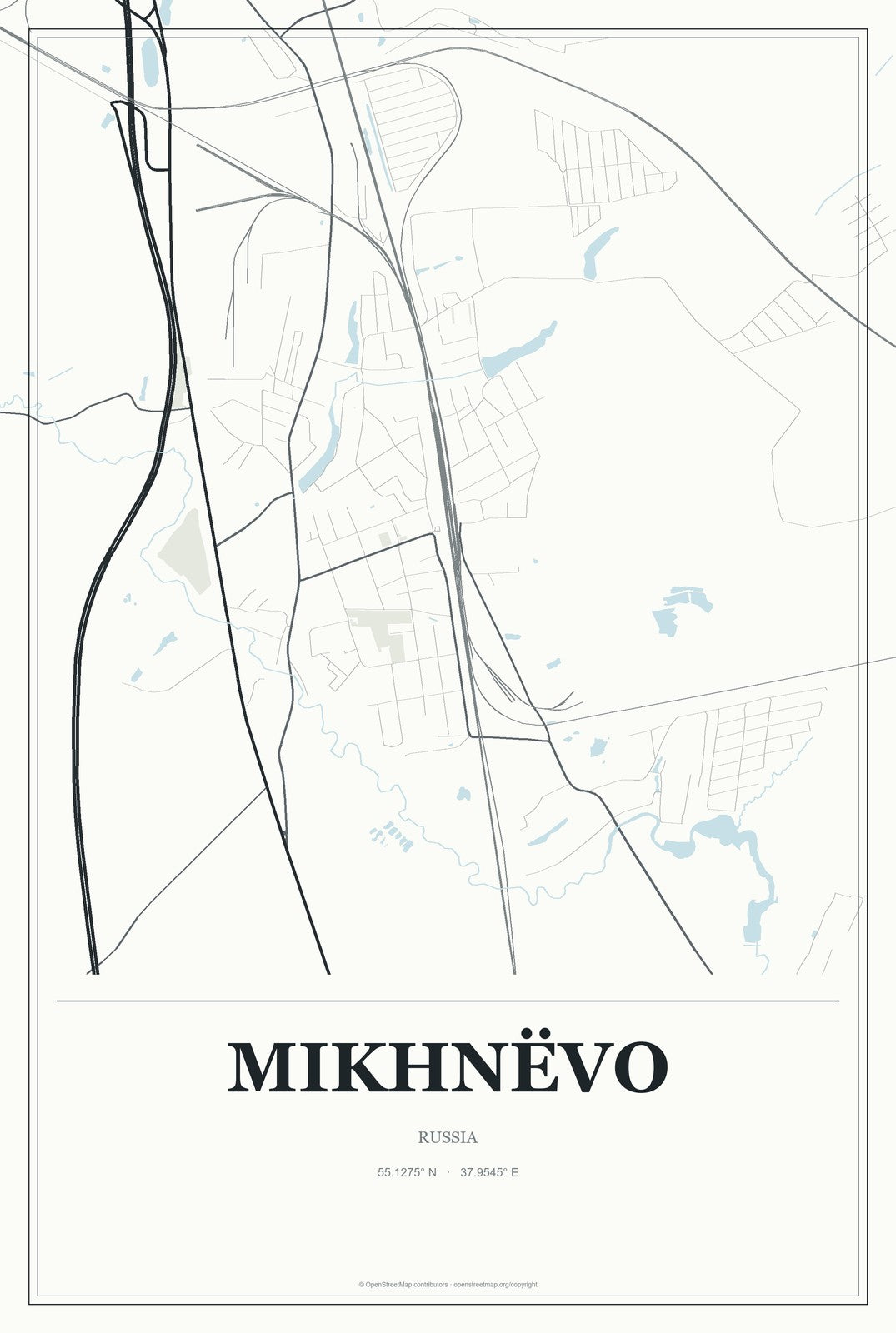 Mikhnëvo, Russia City Map Aluminum Sign in Gallery Air style