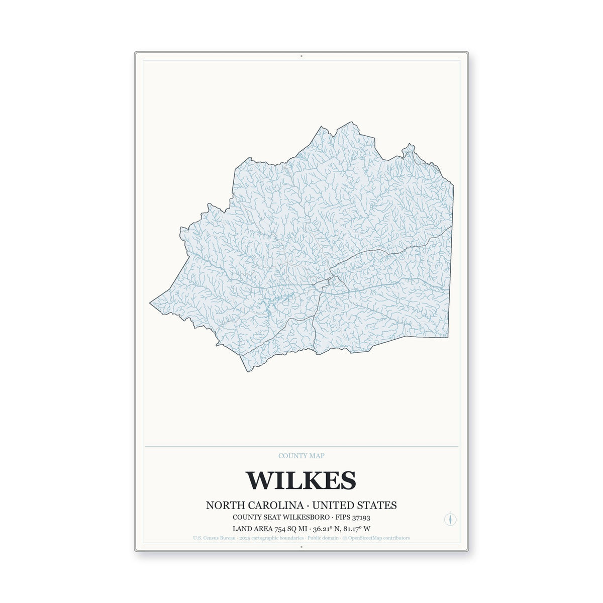 Wilkes County, North Carolina Map Aluminum Sign in Gallery Air style