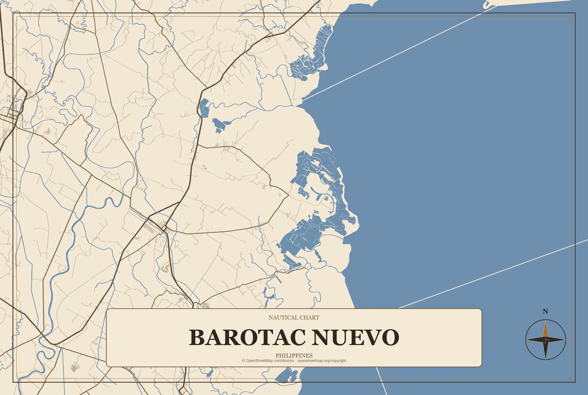 Barotac Nuevo, Philippines City Map Aluminum Sign in Heritage Nautical style