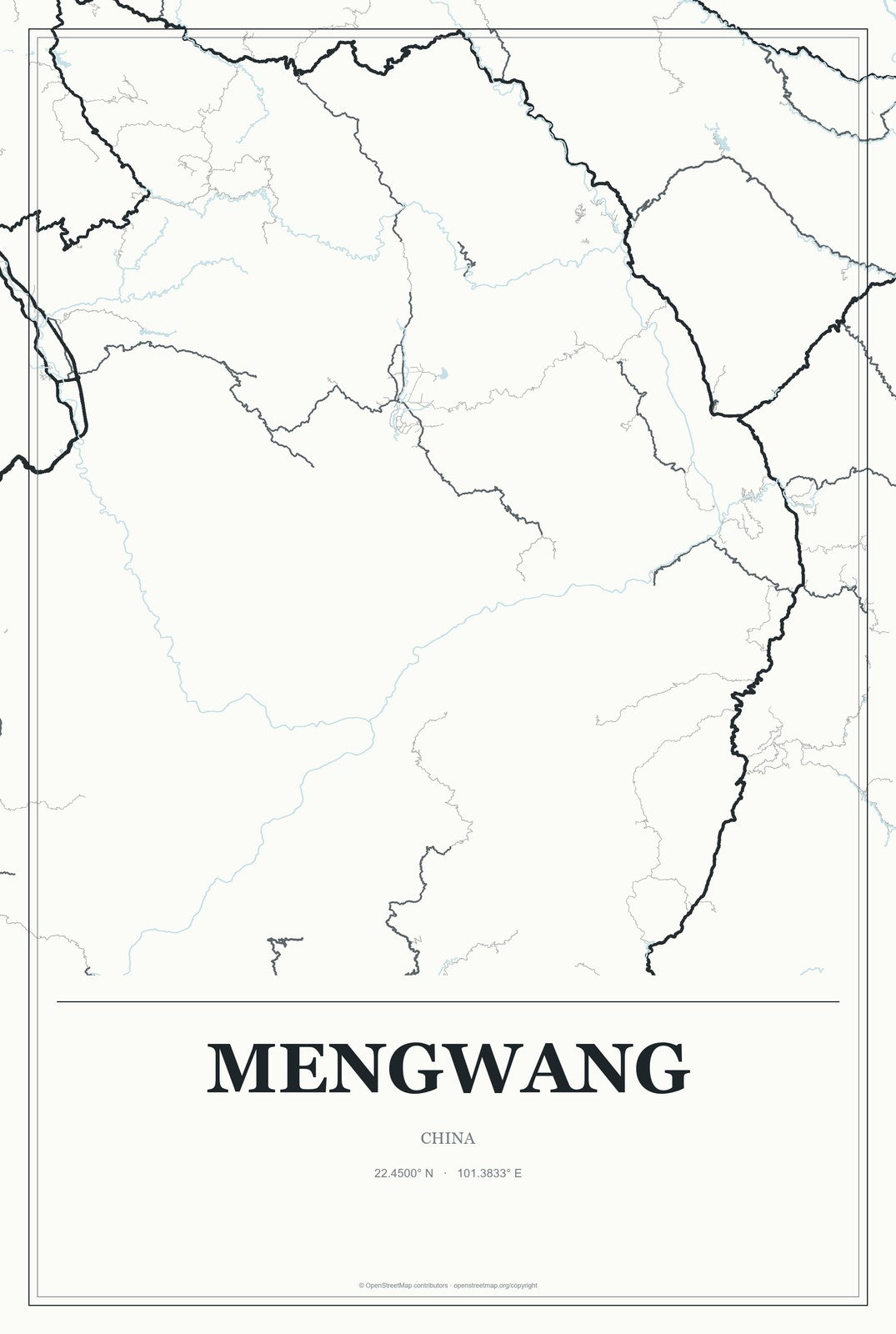 Mengwang, China City Map Aluminum Sign in Gallery Air style