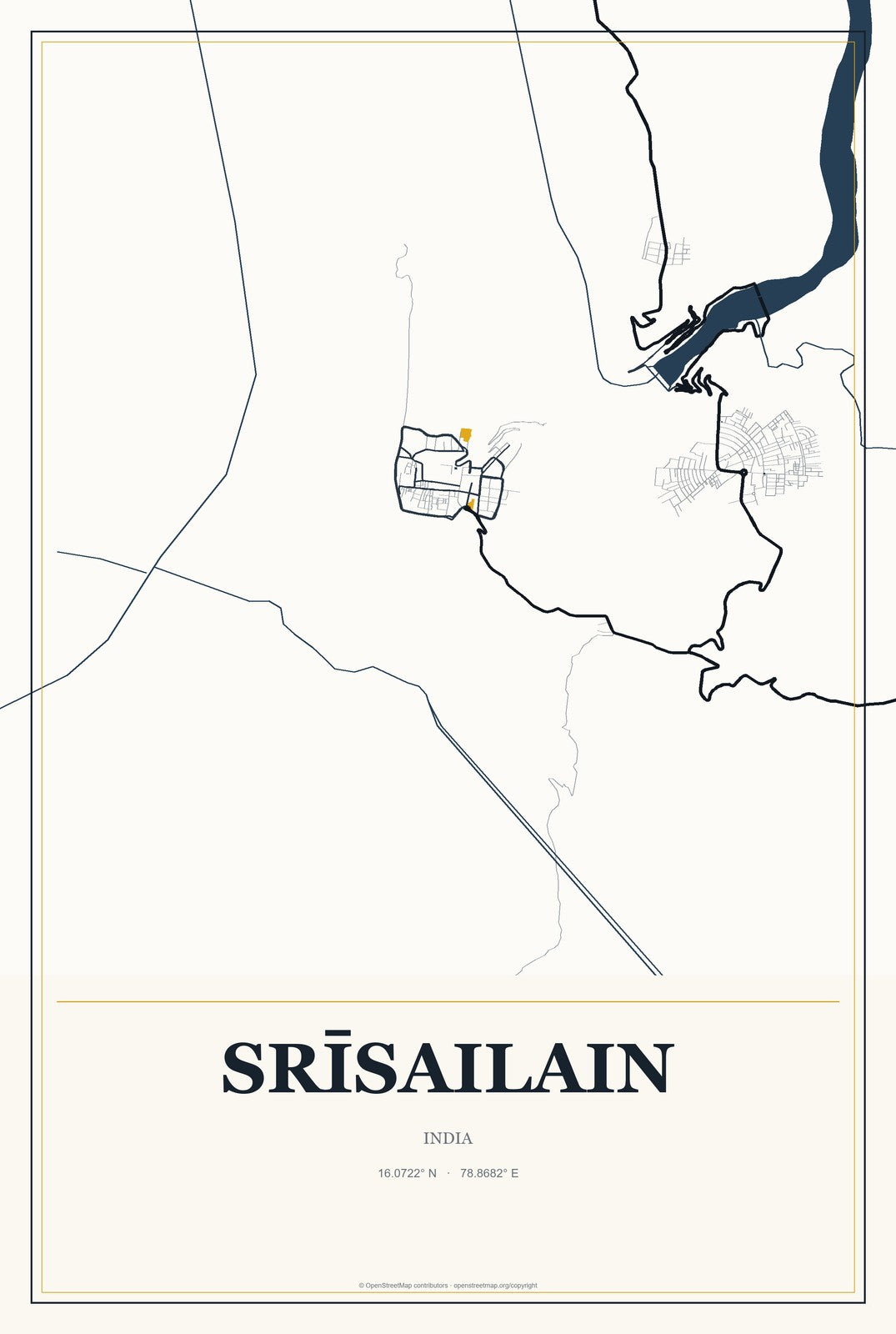 Srīsailain, India City Map Aluminum Sign in Citrine Modern style