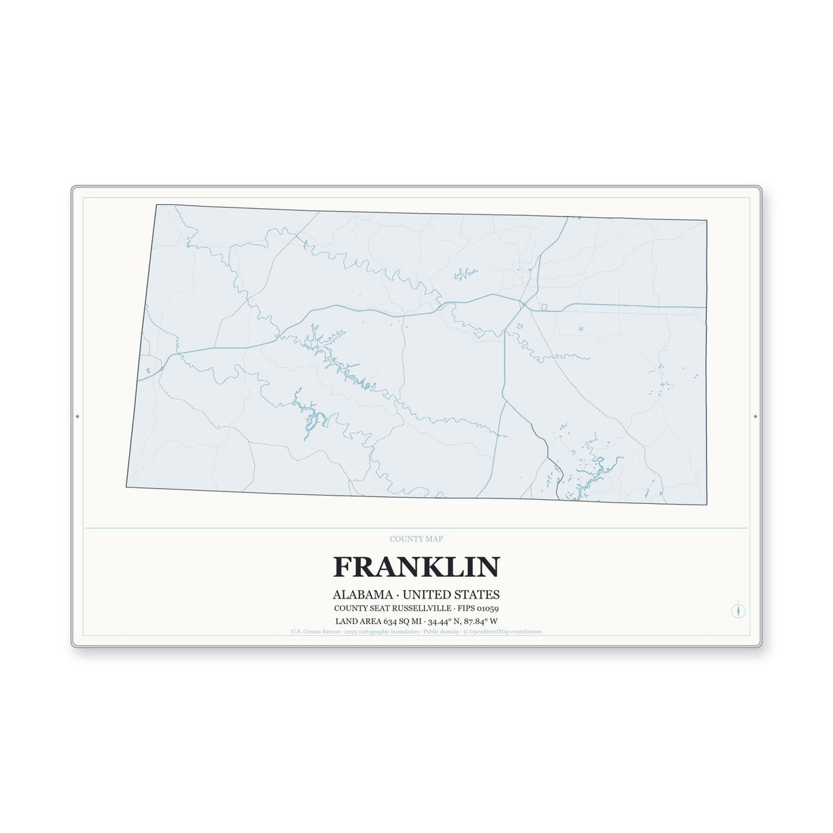 Franklin County, Alabama Map Aluminum Sign in Gallery Air style