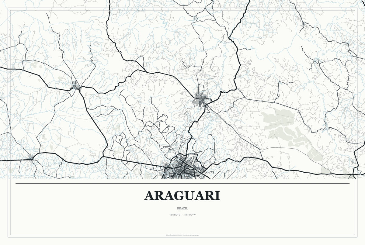 Araguari, Brazil City Map Aluminum Sign in Gallery Air style