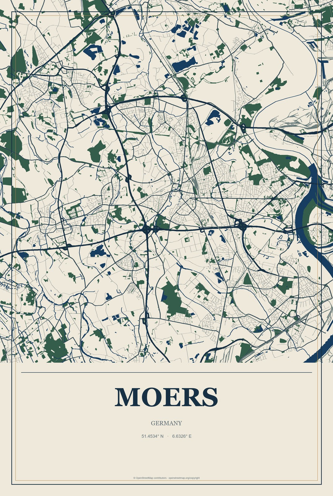 Moers, Germany City Map Aluminum Sign in Coastal Cutout style