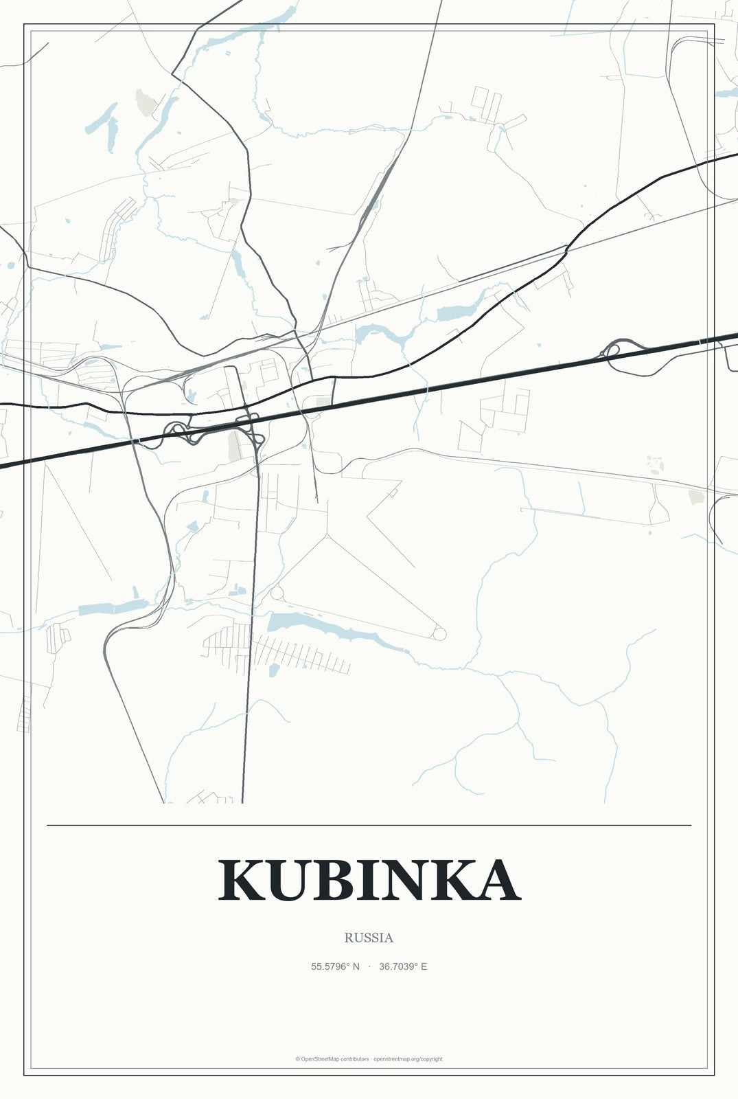 Kubinka, Russia City Map Aluminum Sign in Gallery Air style