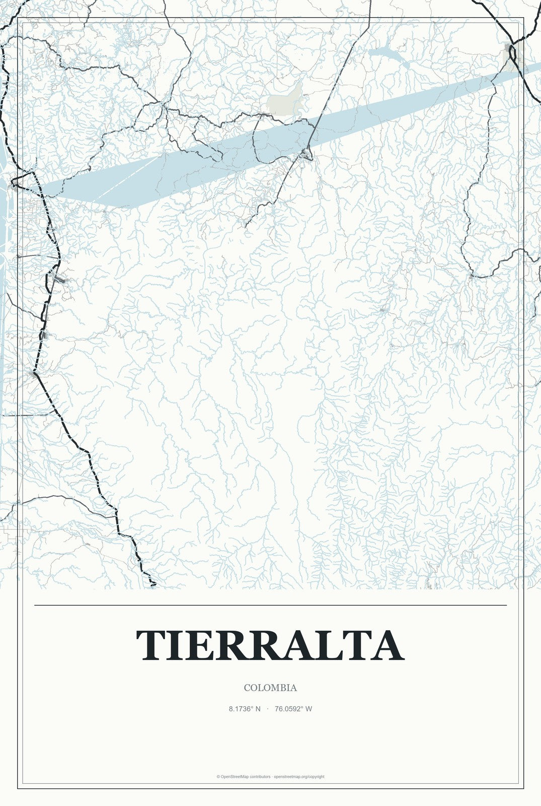 Tierralta, Colombia City Map Aluminum Sign in Gallery Air style