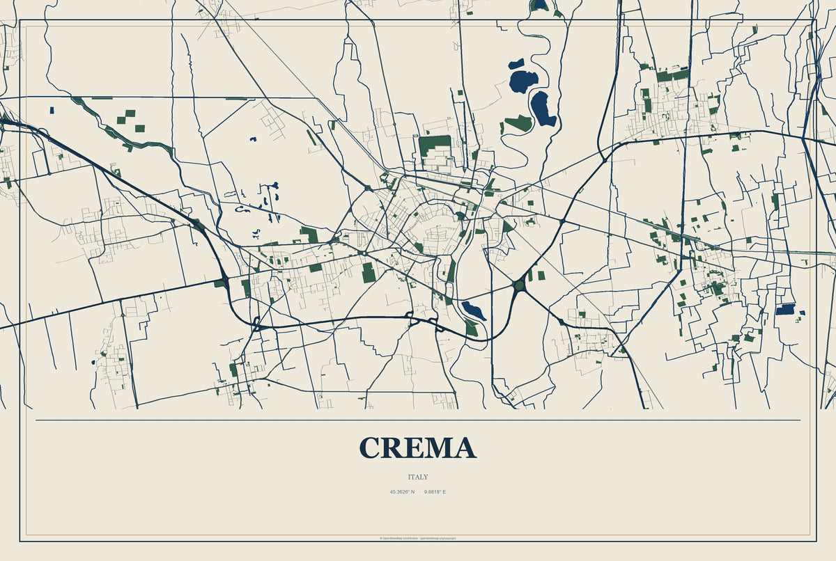 Crema, Italy City Map Aluminum Sign in Coastal Cutout style