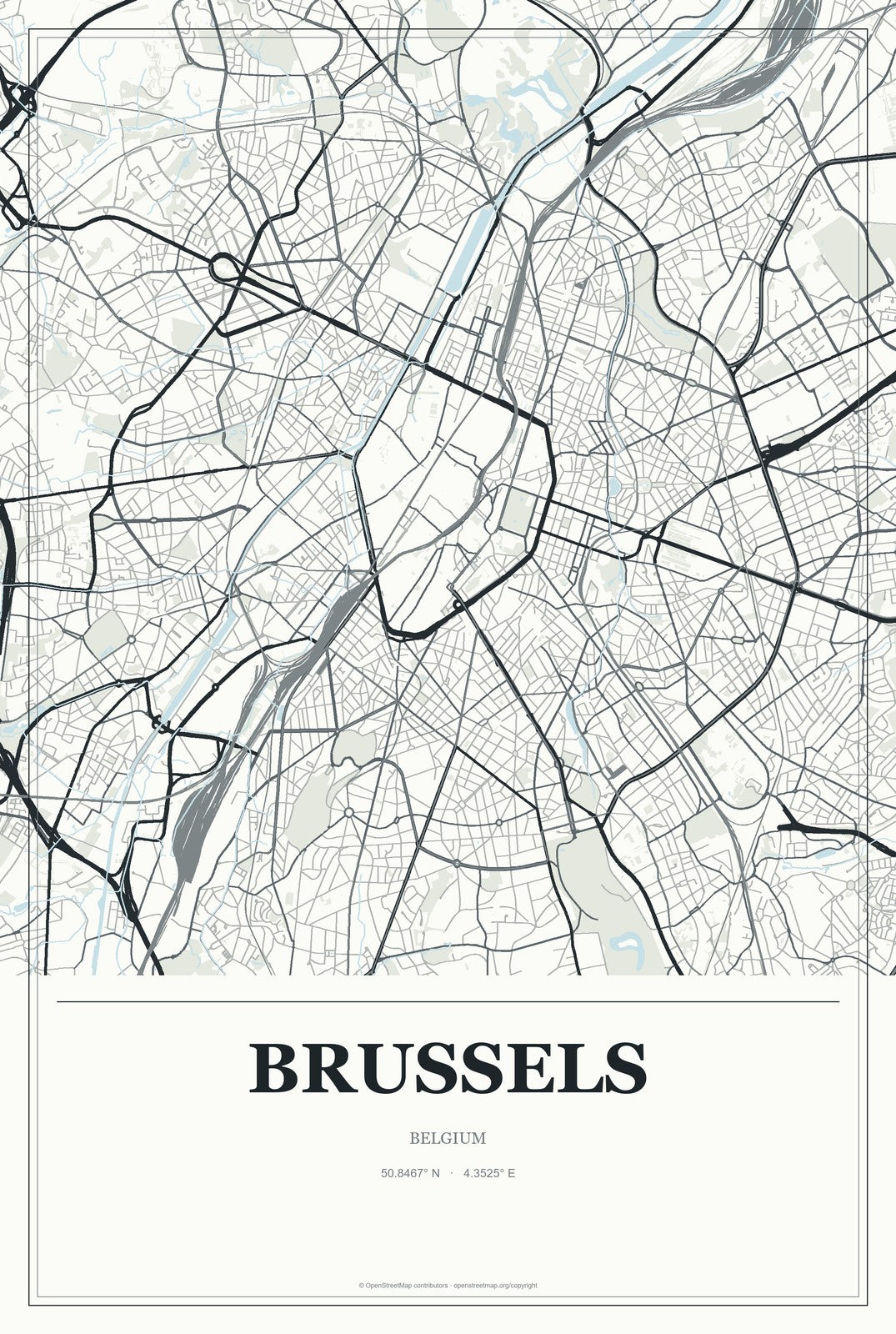 Brussels, Belgium City Map Aluminum Sign in Gallery Air style