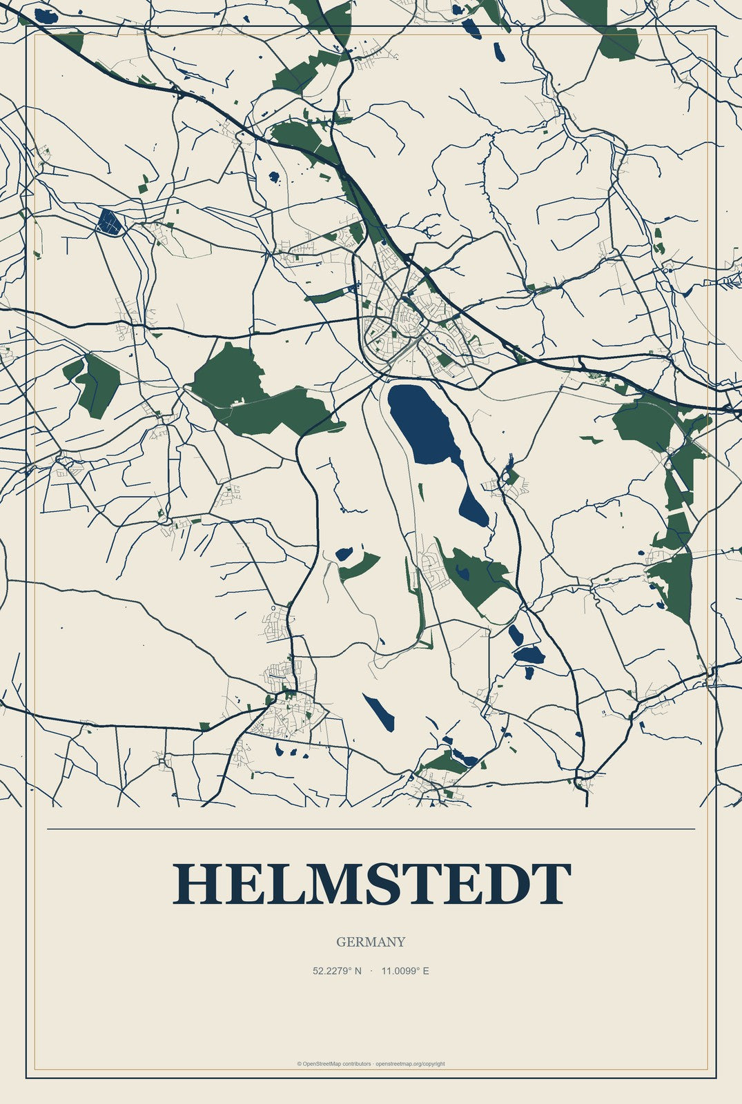 Helmstedt, Germany City Map Aluminum Sign in Coastal Cutout style