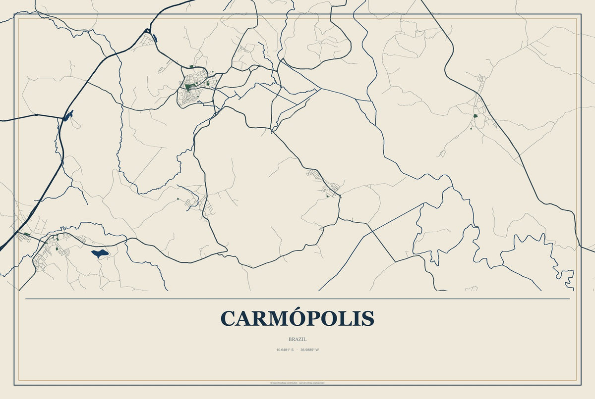 Carmópolis, Brazil City Map Aluminum Sign in Coastal Cutout style
