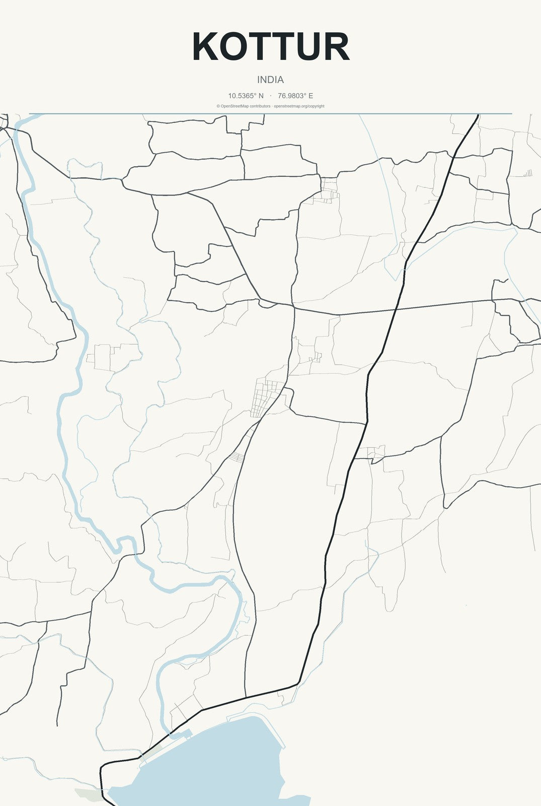 Kottur, India City Map Aluminum Sign in Headline Atlas style