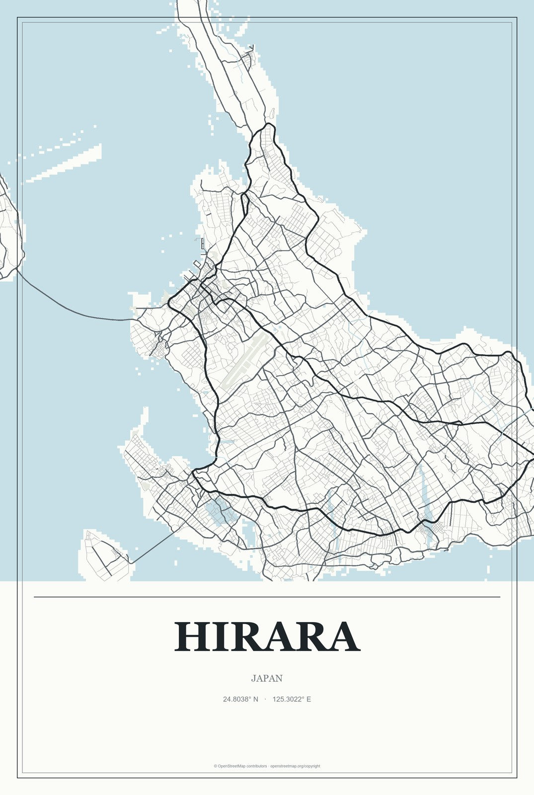 Hirara, Japan City Map Aluminum Sign in Gallery Air style