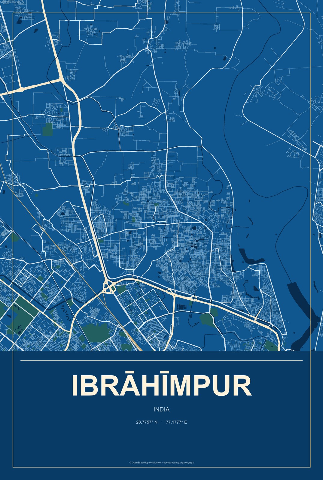 Ibrāhīmpur, India City Map Aluminum Sign in Harbor Cobalt style