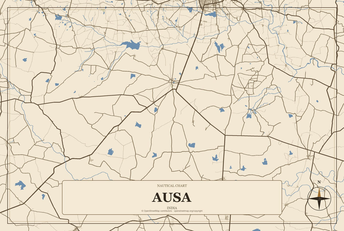 Ausa, India City Map Aluminum Sign in Heritage Nautical style