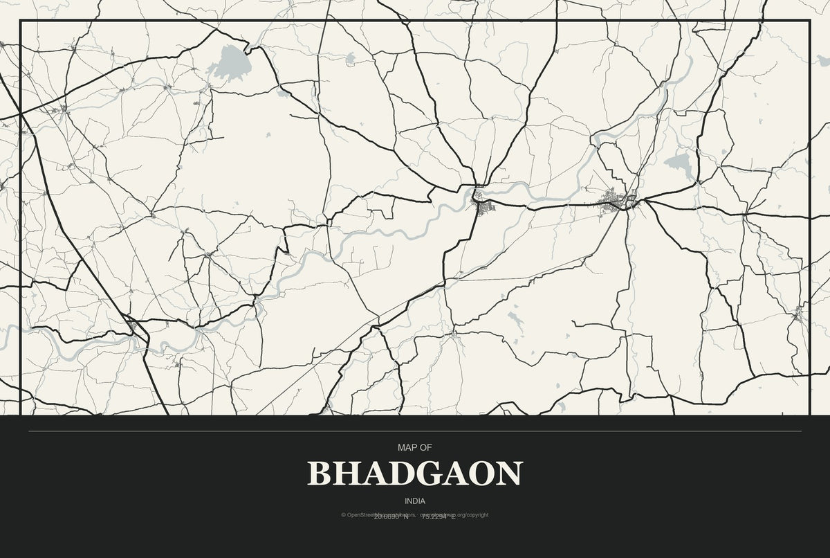 Bhadgaon, India City Map Aluminum Sign in Museum Plaque style